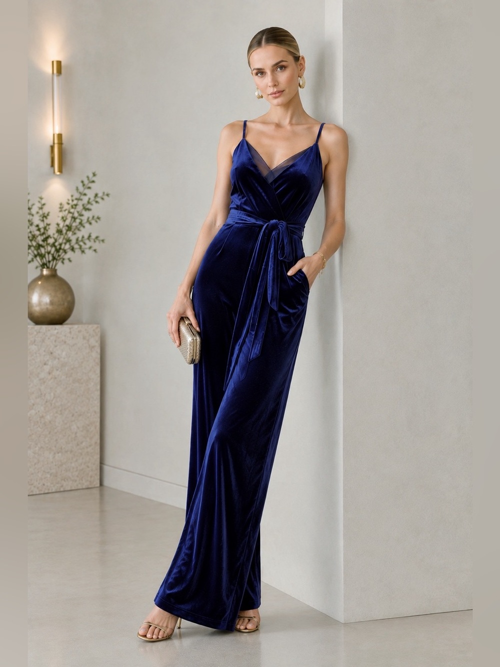 NWT L'AGENCE Justice Velvet Wide-Leg Jumpsuit in Midnight Sz 4